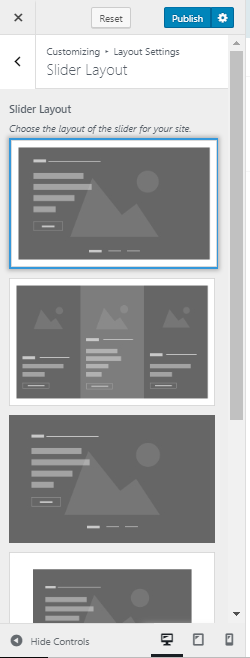 slider layout setting