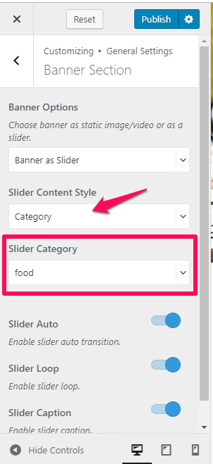 slider content options